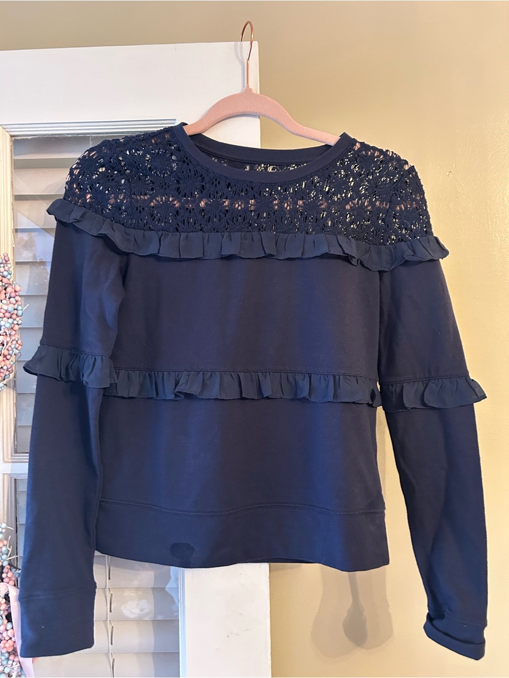 Lilly Pulitzer Sonja Navy Crochet  Ruffle Sweatshirt